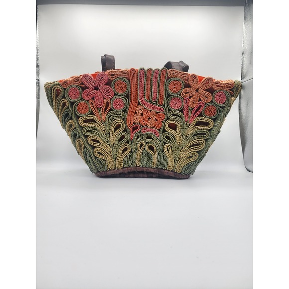 Coldwater Creek Handbags - Floral Straw Tote Bag Woven Raffia Boho Summer Shoulder Bag large